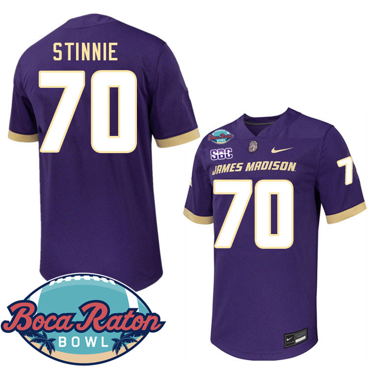 #70 Aaron Stinnie James Madison Dukes 2024 Boca Raton Bowl Jersey-Purple